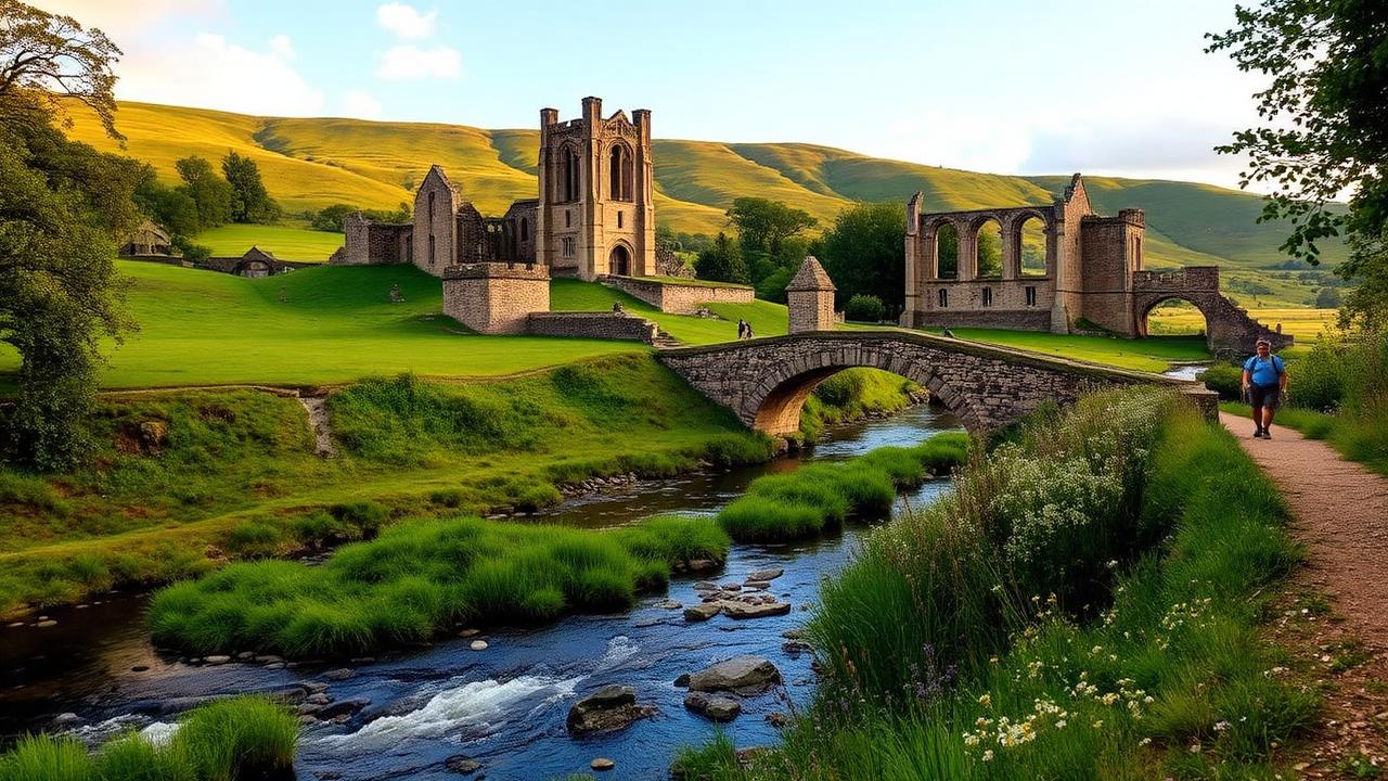 Bolton Abbey ruins beside the River Wharfe on the Dales Way walking route