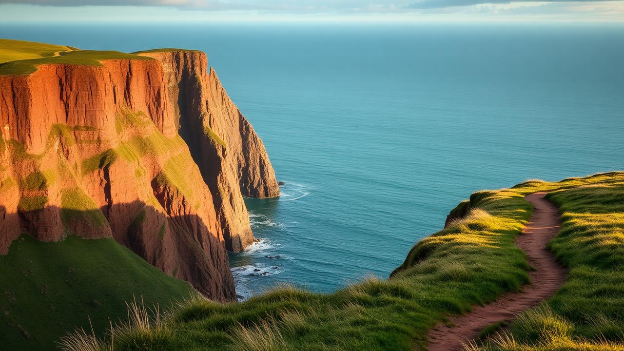 Red sandstone cliffs of St Bees Head on the Cumbrian coast overlooking the Irish Sea
