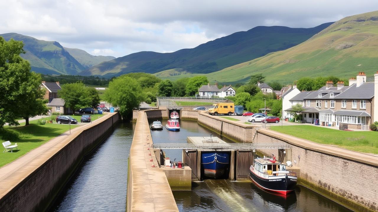 Caledonian Canal locks at Fort Augustus on the Great Glen Way, Scotland