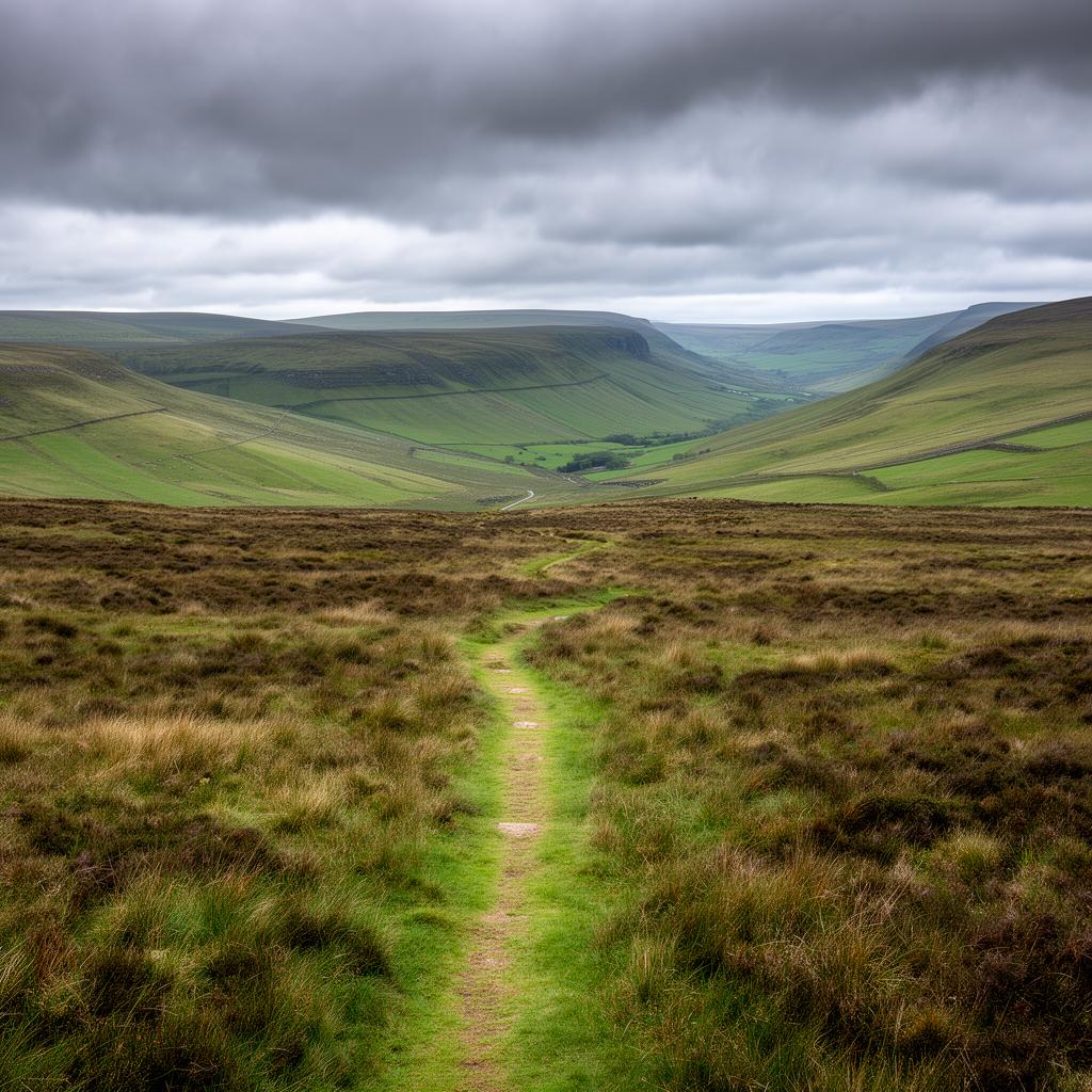 Dramatic moorland landscape along the Pennine Way trail in Northern England